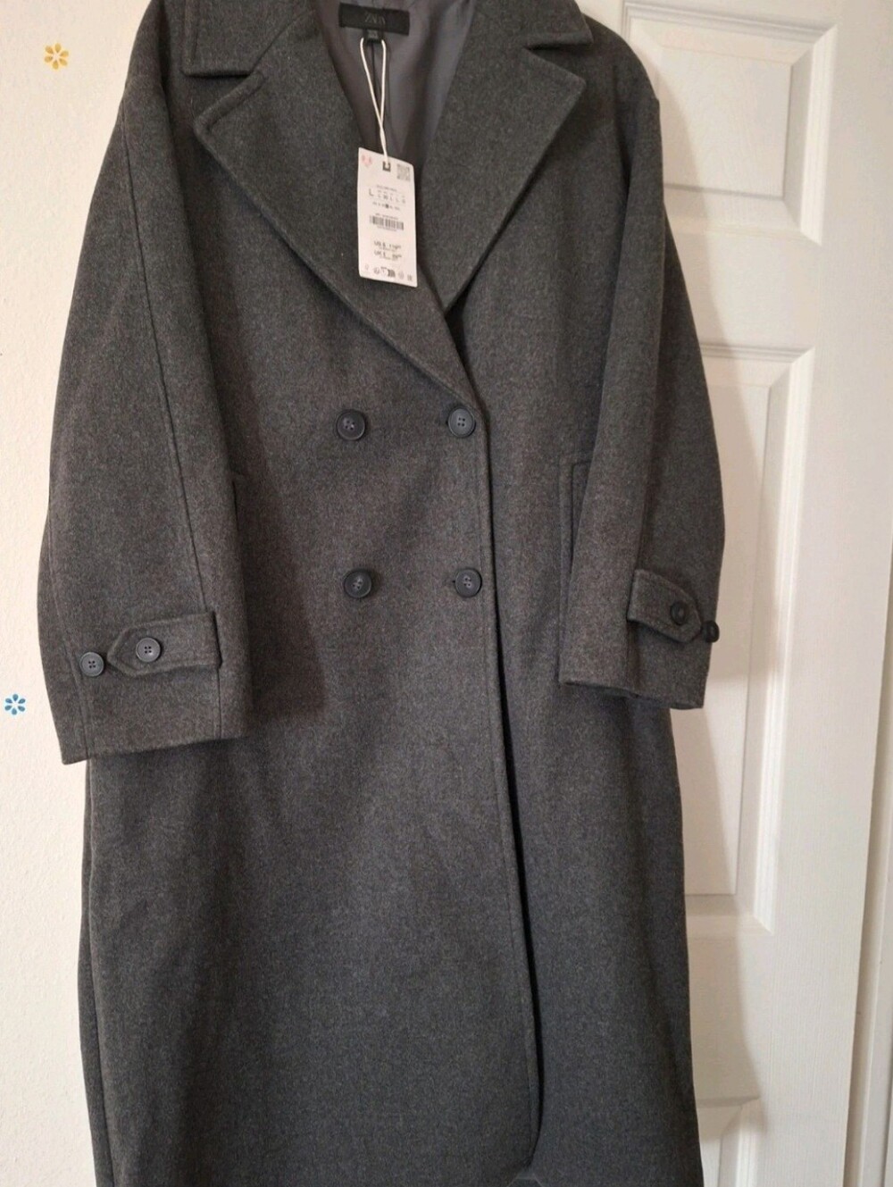 Zara Oversized Double Coat Gray Size XL